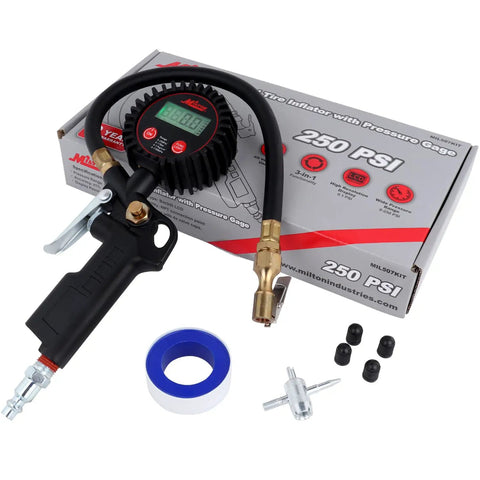 Digital Tire Inflator With Gauge 14 Inch Rubber Hose 250 PSI 3 In 1 Inflate Deflate And Measure Brass Lock On Chuck Car Accessory Kit