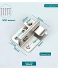 Built Like A Tank Stainless Steel Heavy Duty Door Latch And Security Gate Lock with included screws and dimensions visible.