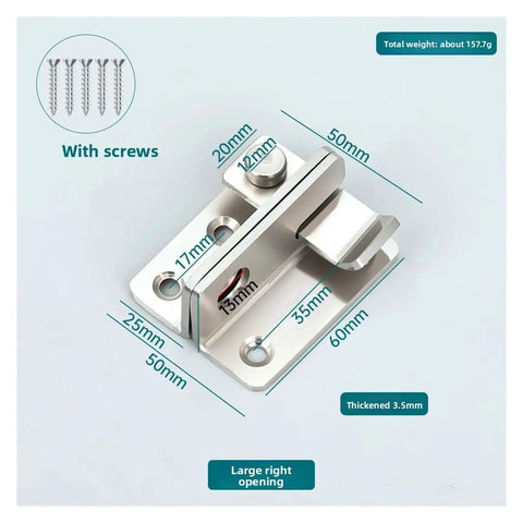 Built Like A Tank Stainless Steel Heavy Duty Door Latch And Security Gate Lock with included screws and dimensions visible.