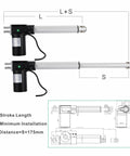 Image of Heavy Duty DC 12V And 24V Linear Actuator with dimensions, showing push pull motion design for industrial use.
