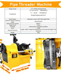 Rugged Industrial 3 In 1 Electric Pipe Threading Tool For Half To Two Inch Pipes With Durable Alloy Steel Cutter Head That Handles Water Gas And Electrical Conduit Jobs Like An Absolute Badass 220V with dimensions and specifications.