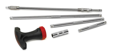 40 Piece Ratcheting Screwdriver Set With Interchangeable Shafts And Handles, shown with ergonomic handle and metal shafts.