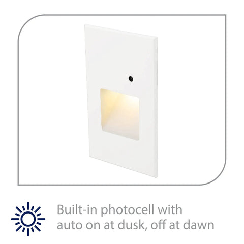 Indoor And Outdoor Step And Wall Light with Daylight Photocell Sensor 120V 2700K Warm White Built In LED White Finish