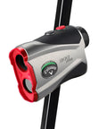 Golf 300 Pro Slope Laser Rangefinder, 6x Magnification, with red-accented design on magnetic mount for precise yardage readouts.