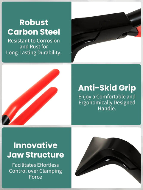 Image of 3 Piece Hand Seamers Sheet Metal Tools With Straight Jaw 45 Degree Jaw And 90 Degree Jaw, highlighting carbon steel build and ergonomic anti-skid grip for home shop and DIY projects.