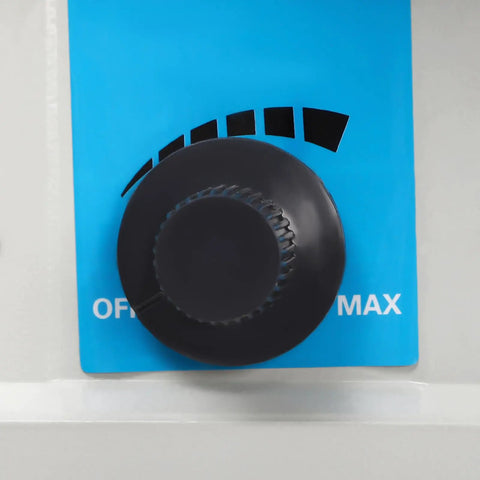 Close-up of control knob on Do It All Five In One Jewelry Polisher 750W Bench Grinder, showing OFF-MAX settings.