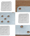 Heavy Duty Furniture Leg Mounting Plates With Screws Flat Metal T Brackets Connector Base For Sofa Cabinet Chair Couch viewed from multiple angles.