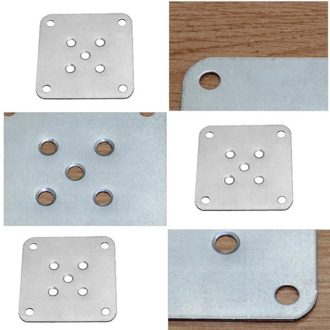 Heavy Duty Furniture Leg Mounting Plates With Screws Flat Metal T Brackets Connector Base For Sofa Cabinet Chair Couch viewed from multiple angles.