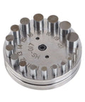 17 Die Steel Disc Cutter Set for Gaskets and Jewelry Making, flat base punching tool, includes 17 dies from 4mm to 20mm, top view