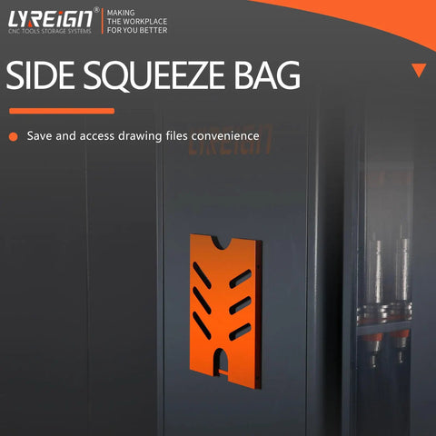 Side squeeze bag on CNC Tool Holder Cabinet With Drawer And Storage Organizer Rack For Garage BT CAT40 120CAP Pro Grade.