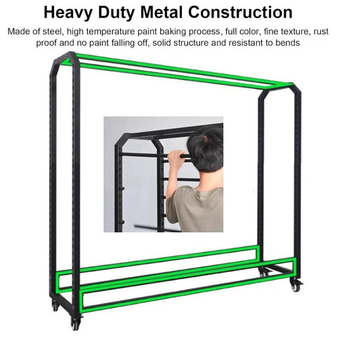 Dang Sturdy Heavy Duty Vinyl Roll Storage Rack, Commercial Fabric Holder with 20 removable bars and metal frame, showing construction details.