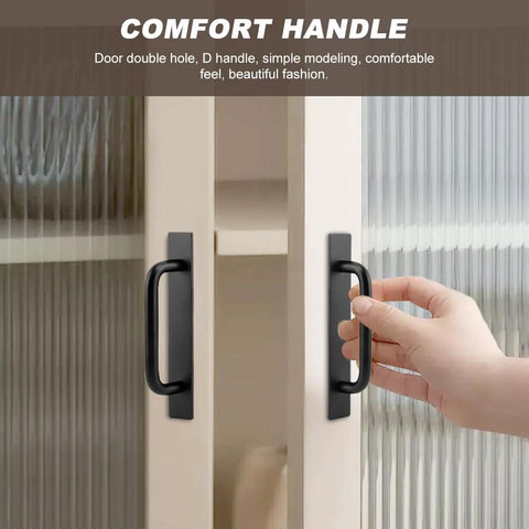 Adhesive Cabinet Handles 5.83 Inch 2 Pack Push Pull No Drill Installation on sliding doors, matte black finish, zinc alloy, rust resistant.