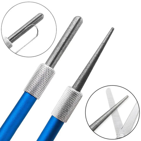 Two Pack Retractable Diamond Serrated Knife Sharpener For Kitchen Outdoor Cooking Camping Fishing And Hunting Grit Proof And Pocket Ready Kit, showing diamond grit tips and ergonomic handles.