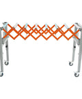 Expandable Adjustable Conveyor Roller Table 18 To 51 Inch Length, heavy duty with braked wheels, shown extended and folded