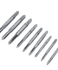 Heavy Duty 32 Piece Thread Tap And Die Set Made From Strong Alloy Steel Includes Adjustable Wrench Pitch Gauge For Fixing Metal Threading On Cars And Machinery Fast taps shown arranged on white