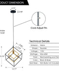 Diagram of Four Light Black Farmhouse Chandelier With Adjustable Metal Cage showing dimensions and technical details
