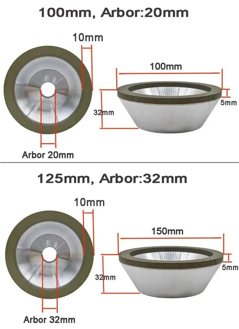 Ultra Cool Flared Cup Diamond Grinding Wheel For Metal Wood And Ceramics Plus Alloy Surfaces With 100 To 600 Grits, 100mm 20mm Arbor