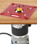 Aluminum Router Table Insert Plate 120x120mm Mini Square Woodworking Bench Flip Plate DIY Friendly Multifunction Trimming Engraving Table Red 055 Anodized Surface For Durability And Insulation Portable And Easy To Use shown on wood surface
