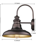 Farmhouse Outdoor Barn Light Fixture 2 Pack Wall Mount Lantern Sconce For Exterior Porch with size details and bronze finish