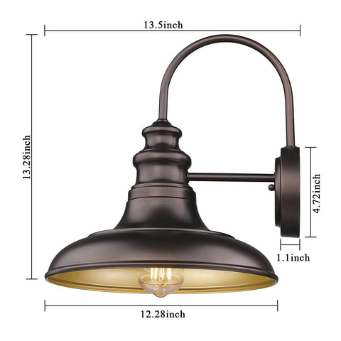 Farmhouse Outdoor Barn Light Fixture 2 Pack Wall Mount Lantern Sconce For Exterior Porch with size details and bronze finish