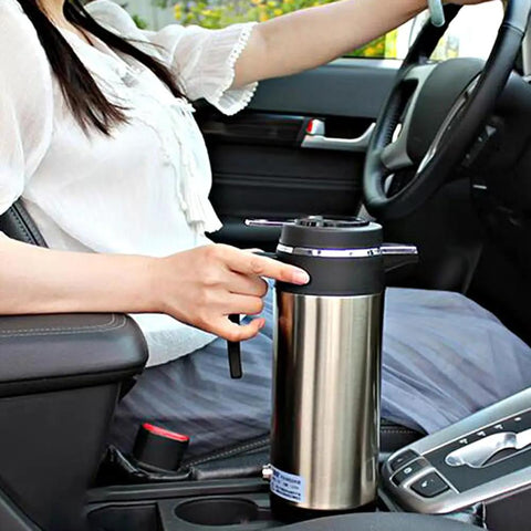 Road Ready Dope Portable Water Heater For Car And Truck 12V 24V Fast Heat in vehicle with user adjusting temperature control.