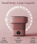 Tiny But Mighty Foldable Mini Washer Skip The Hand Wash Headache Grab And Go Compact Wash Station With Built In Drain Basket For Underwear Baby Gear Campsite Towels US Plug, showcasing its 6.5L capacity and 35W motor.