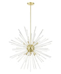 Straight Up 16 Light Satin Brass Foyer Pendant Chandelier With Real Clear Crystal Rods Built Different For Grand Entries And Modern Homes Damp Rated, featuring starburst design.