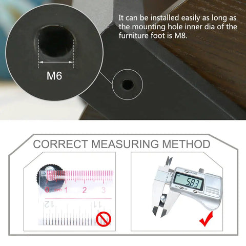Correct measuring method for Adjustable Leveling Feet M6 Thread 16mm Height 10 Pack Floor Protectors for Furniture