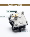 Beefed Up Fuel Pump For Outboard 2 Stroke Marine Engine Replacement Z789 30-300HP with labeled in, out, vacuum ports shown