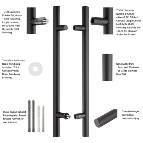 71-Inch Double-Sided Push Pull Door Handle in Matte Black SUS304 Stainless Steel, Built Tough Heavy-Duty Ladder Pull for Commercial Glass, Residential Wood Barn and Metal Doors, 1800 x 38mm.