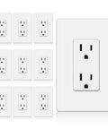 10-pack Decorator Receptacle Outlet With Mid-Size Screwless Wall Plate, 15 Amp 125V Standard Outlet, Tamper Resistant, UL Listed