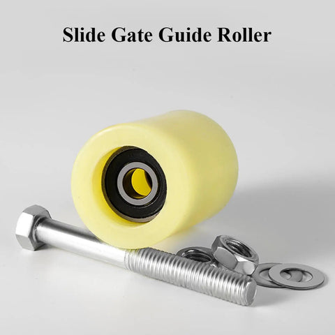 4 Pack Slide Gate Guide Rollers For Sliding Doors Gate Roller Guides With Beefy Nylon Bodies and components on display