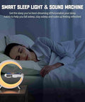 Woman sleeping beside Bluetooth Speaker Lamp With Wireless Charger And App Control, RGB Night Light, Alarm Clock.