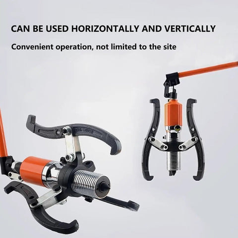 Heavy Duty Hydraulic Puller Set Badass Three Jaw Bearing Extractor For Wheel Hubs Transmission Gears And Brake Flanges shown in use for versatile extraction.