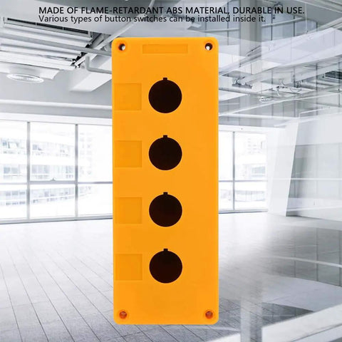Beefy Four Hole 22mm Push Button Switch Control Box with ABS industrial enclosure in yellow, for equipment control panels and signal lights.