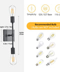 Two Pack Black Industrial Vanity Light Fixtures Over Mirror Sconces dimensions and recommended bulbs