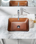 Star Gold Camelia Series Rectangular Tempered Glass Vessel Sink For Bathroom, Tea Matte Finish on Marble Vanity