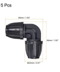 Drip Irrigation Elbow Barbed Fitting For 8Mm To 11Mm Tubing Garden Drip Tape Sprinkler System Black Pack Of 15 Easy To Install Connectors, shown in size 49mm by 23mm