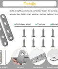 24 Pack Straight Brace Brackets 3 Inch Stainless Steel Flat Mending Plates For Wood Furniture With Screws, detail view