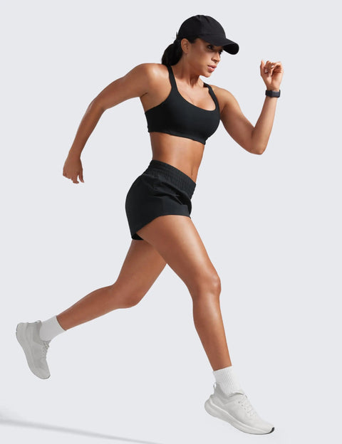 Woman running in High Waisted Running Shorts Two And A Half Inch Inseam Black Small For Women Ultra Soft Quick Dry Fabric