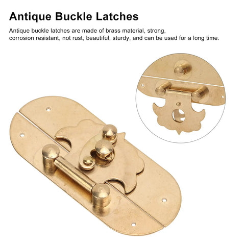 Close-up of Old School Jewelry Box Lock With Exquisite Brass Texture Latch showing engraved brass surface and details.