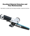 Killer Air Belt Sander For Wood And Metal Crafts Super Lightweight Pneumatic Handheld Tool showing adjustable sanding pad and grip