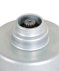 Automatic transmission clutch actuator, silver metal unit with splined shaft (close-up view)