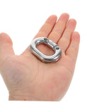 Pro Grade 316 Marine Stainless Steel Chain Link Connector Quick Connect Clip Locks Links held in a hand for scale.