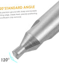 KALLORY center drill bit, high-speed steel, close-up of 120° standard angle tip for wood and metal use