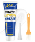 Tube of Do It All White Lithium Grease with brush and nozzle for hinges, bearings, and gears, waterproof and corrosion-resistant.