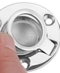 Close-up of 50mm Round Stainless Steel Flush Pull Ring Latch For Boats, Deck Recessed Lift Ring Handle being operated by hand.