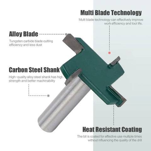 Upgrade Your Shop With This Badass 2 Inch CNC Surfacing Bit For Flattening Wood Or MDF Like A Boss, showing alloy blade and carbon steel shank.