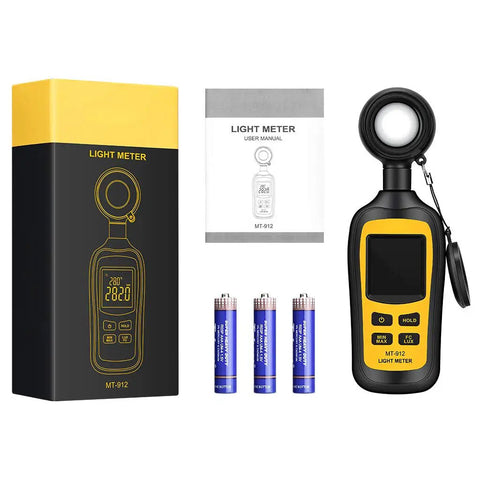 Digital Illuminance Meter Handheld Light Meter with Ambient Temperature Range 0 to 200000 Lux 4 Digit Color LCD Screen Min Max