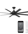 66 Inch Outdoor Ceiling Fan With Zero Hassle Smart App Control And Remote, built matte black housing, remote control and smartphone integration.